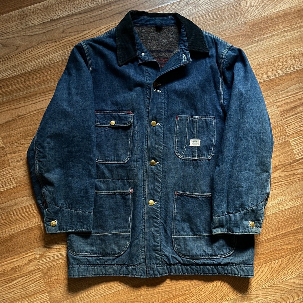 VTG 50s 60s Large Sears Work Wear Denim Chore Coat‎ Blanket Lined Blue Jacket